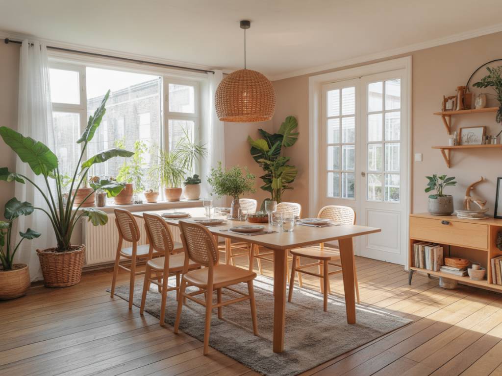 Créer une salle à manger biophilique : matériaux naturels, lumière et plantes pour des repas apaisants